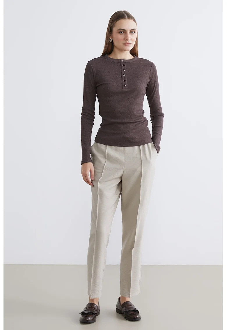 Pantaloni crop cu croiala conica, Bej deschis