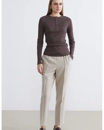 Pantaloni crop cu croiala conica, Bej deschis