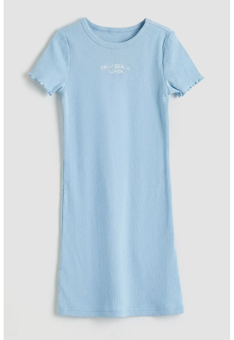 Rochie-tricou cu text brodat, Albastru lavanda