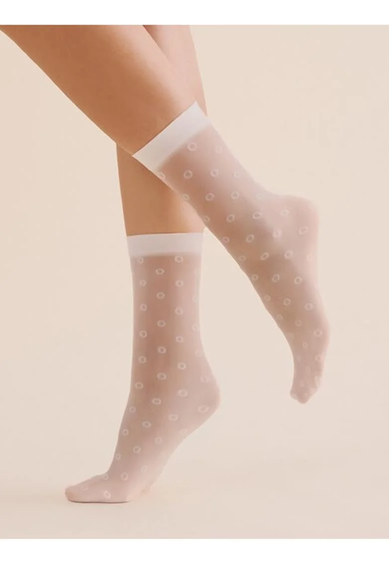 Sosete lycra albe imitatie plasa cu buline  1195 Peri 20 den, Alb