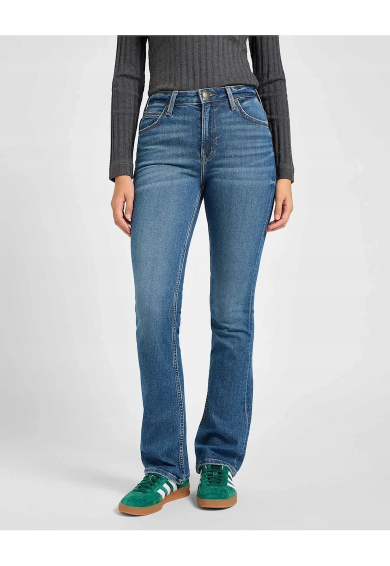 Pantaloni Dama,  Breese Bootcut, Albastru, Croi Slim Fit, Stil Conic, Ajustat, Inalta, Albastru, Albastru