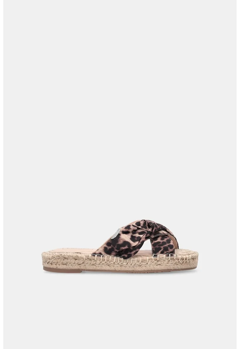 Papuci-espadrile cu model, Maro inchis/Bej