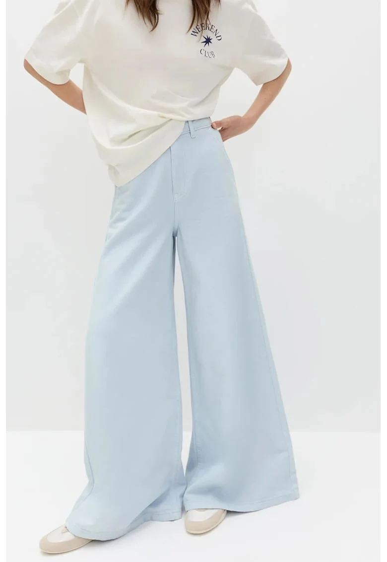 Blugi ampli cu talie inalta, Albastru pastel
