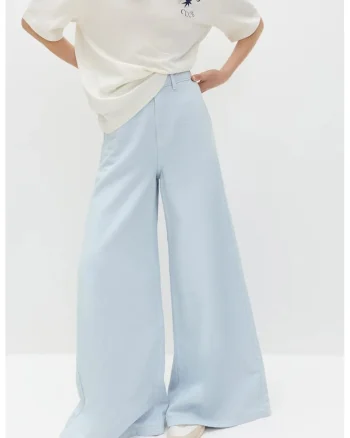 Blugi ampli cu talie inalta, Albastru pastel