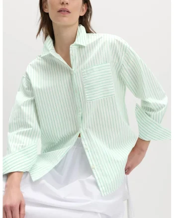 Camasa supradimensionata cu model dungi, Verde menta