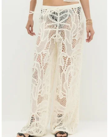 Pantaloni ampli crosetati, Alb fildes
