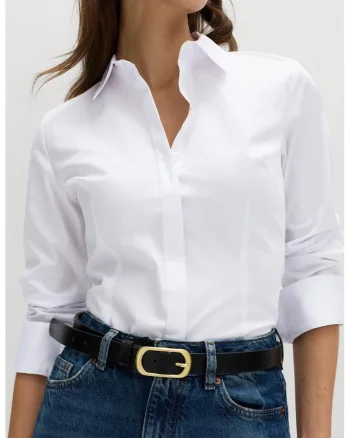 Camasa slim fit uni, Alb optic