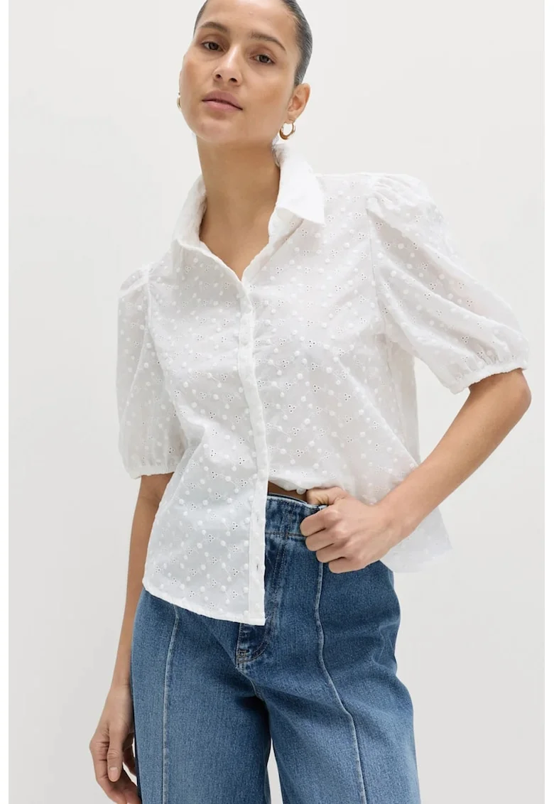 Bluza lejera de bumbac, Alb optic