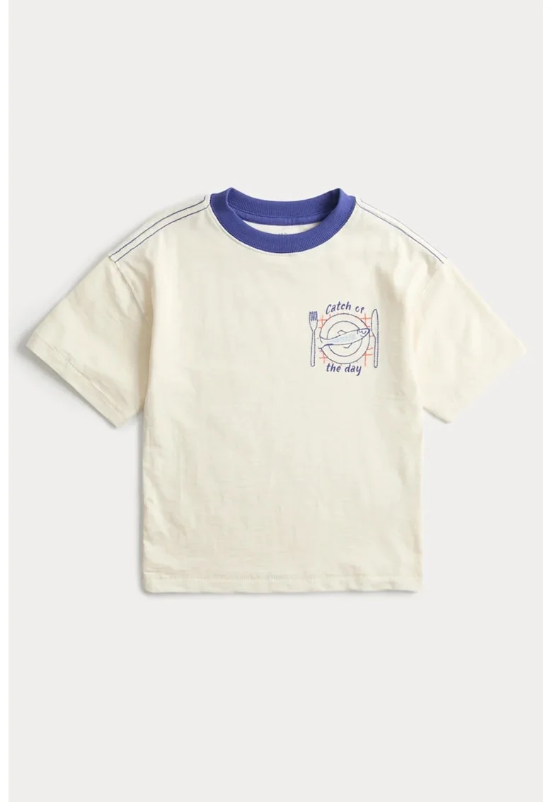 Tricou de bumbac cu imprimeu grafic, Bej deschis