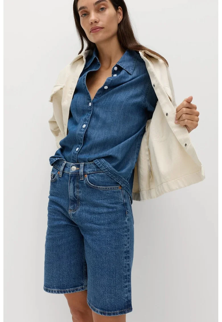 Bermude din denim cu talie inalta, Albastru cobalt