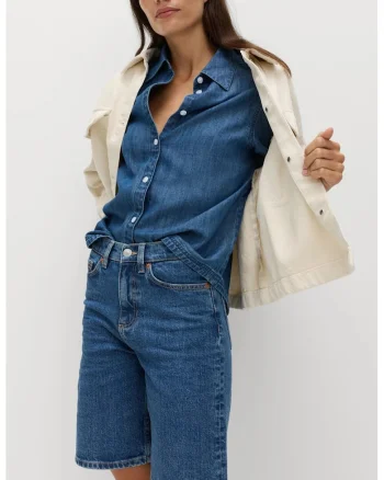 Bermude din denim cu talie inalta, Albastru cobalt