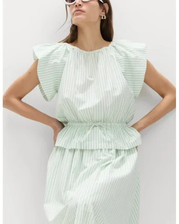 Bluza de bumbac in dungi, Verde menta
