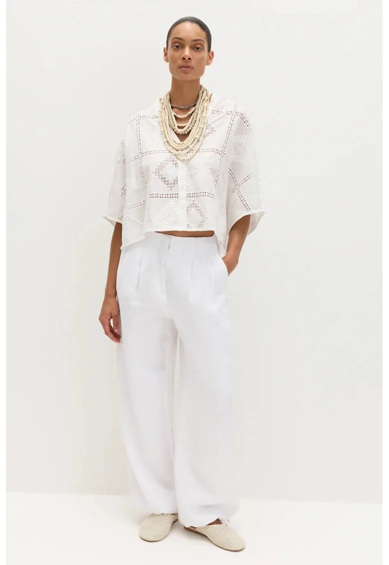 Bluza de bumbac cu broderie, Alb murdar