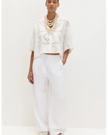 Bluza de bumbac cu broderie, Alb murdar