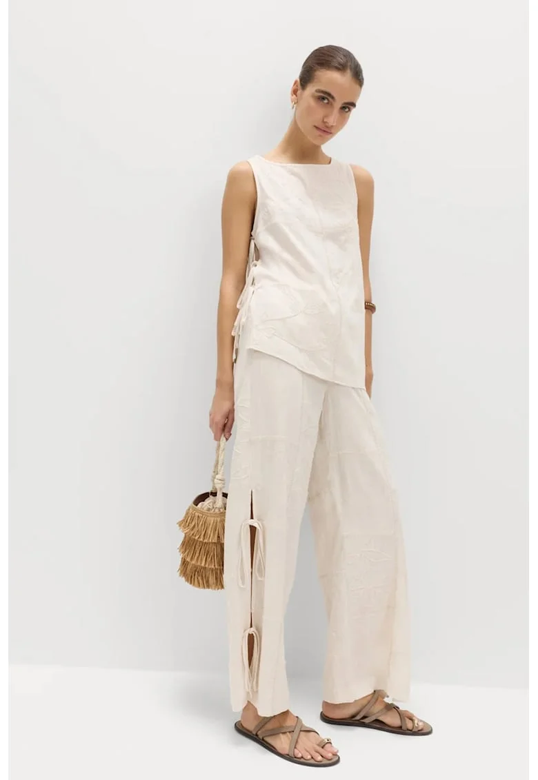 Pantaloni din amestec de in cu slituri laterale, Bej deschis