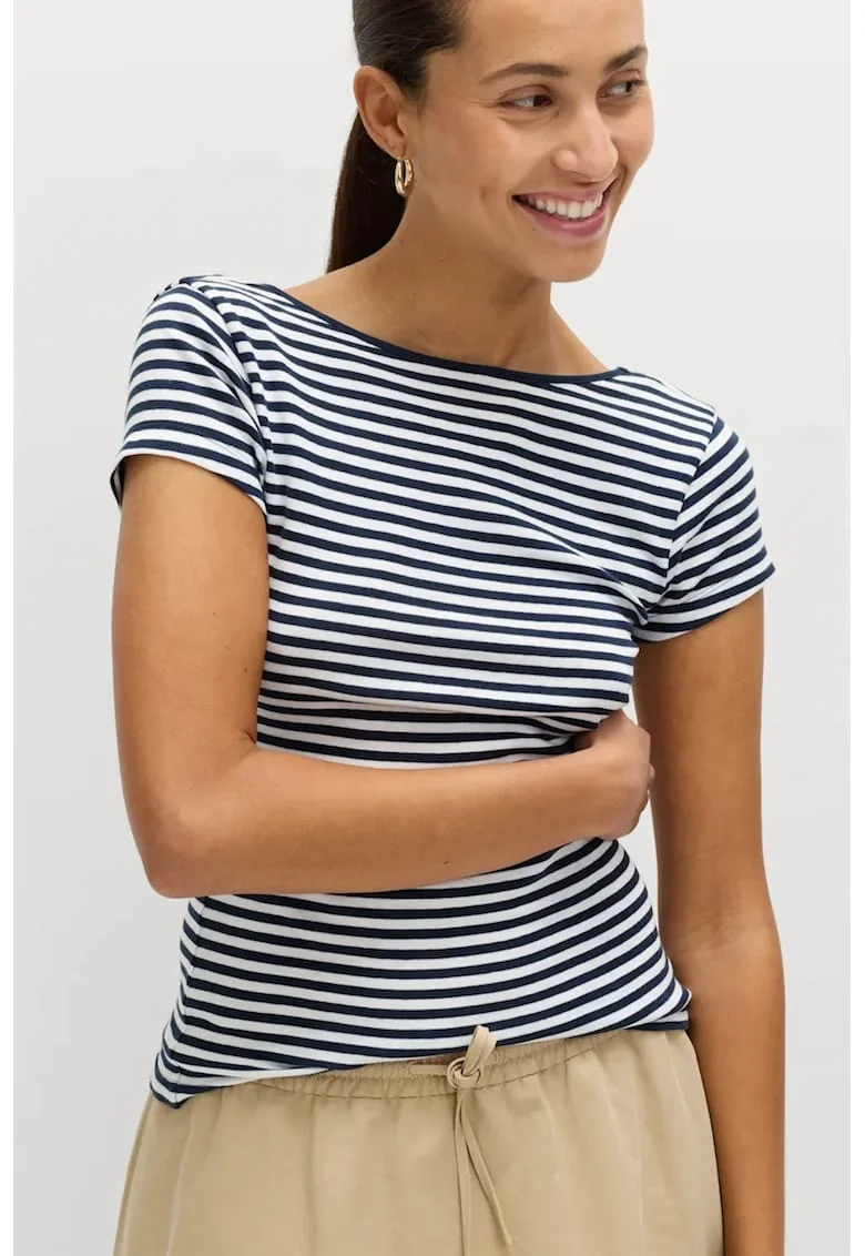 Tricou de bumbac, Alb murdar/Bleumarin