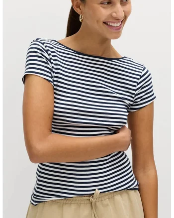 Tricou de bumbac, Alb murdar/Bleumarin