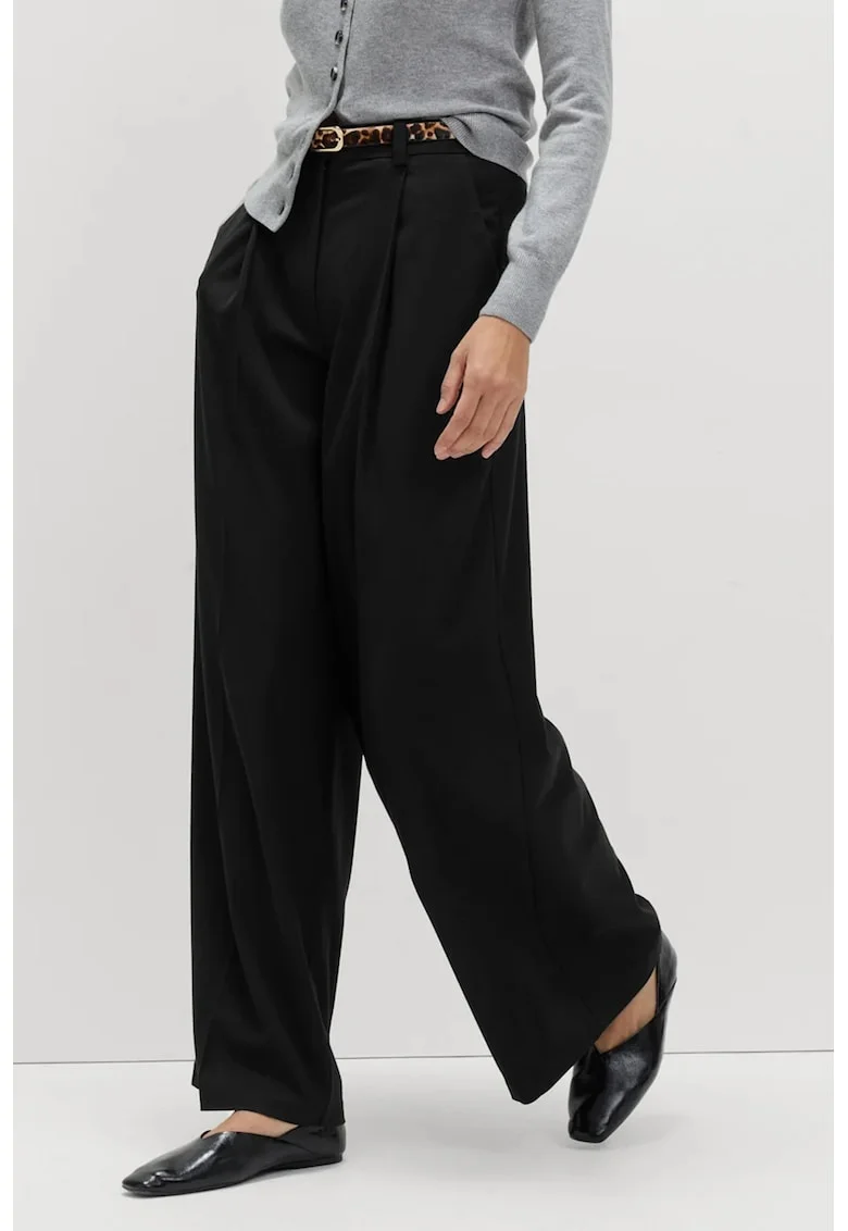 Pantaloni ampli cu talie inalta, Negru carbon