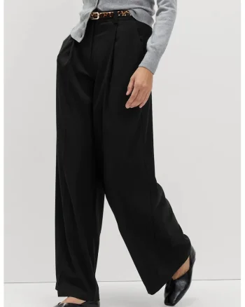 Pantaloni ampli cu talie inalta, Negru carbon