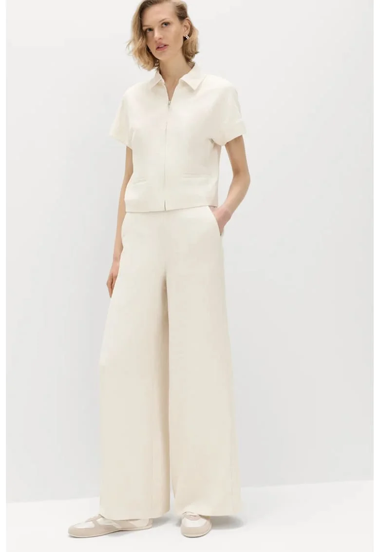 Pantaloni drepti cu buzunare laterale, Alb fildes