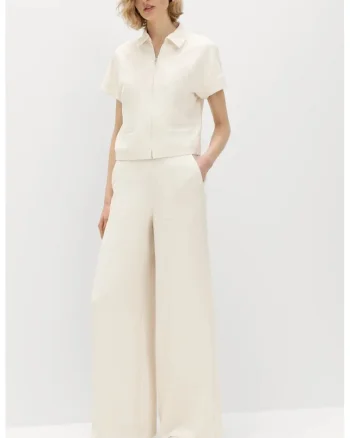 Pantaloni drepti cu buzunare laterale, Alb fildes
