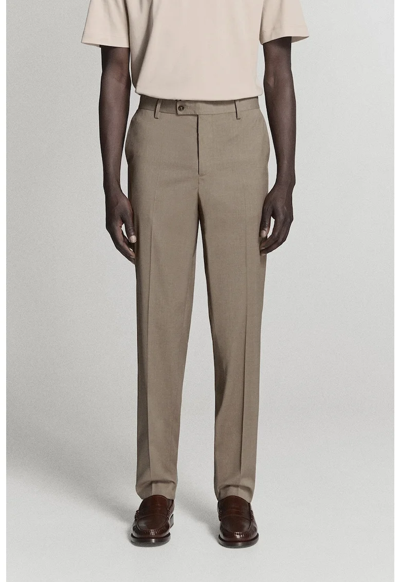 Pantaloni eleganti slim fit cu pensa, Maro deschis