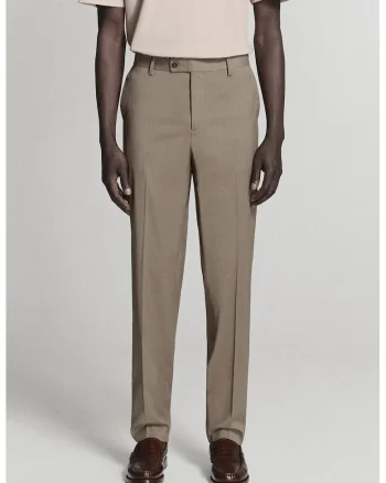 Pantaloni eleganti slim fit cu pensa, Maro deschis
