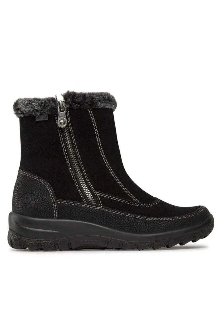 Botine dama  303216610, Piele intoarsa, Negru