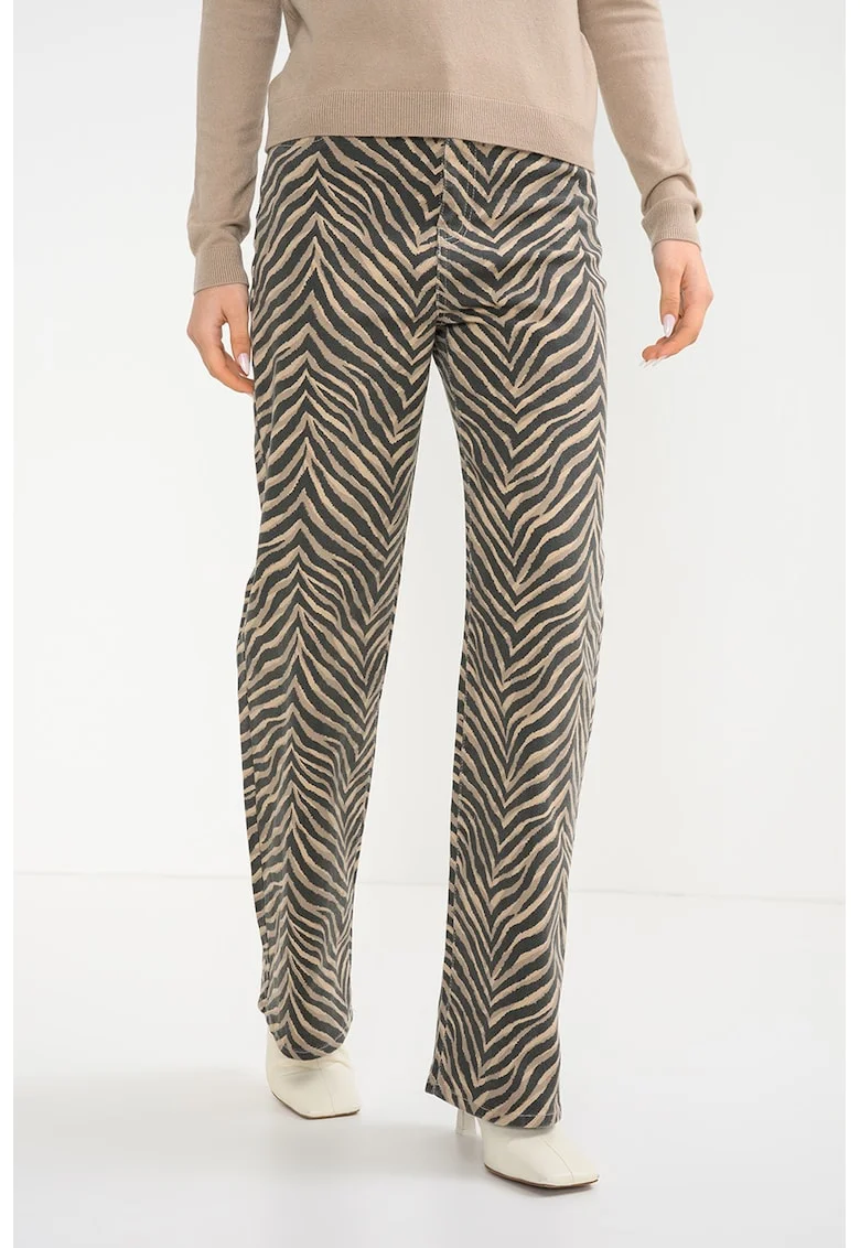 Blugi cu croiala dreapta si model zebra Tessa, Maro camel/Gri antracit