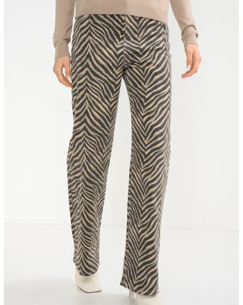 Blugi cu croiala dreapta si model zebra Tessa, Maro camel/Gri antracit
