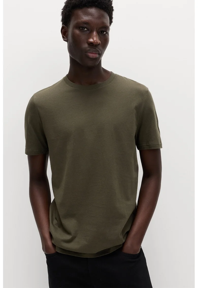 Tricou regular fit cu decolteu la baza gatului, Verde inchis