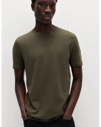Tricou regular fit cu decolteu la baza gatului, Verde inchis