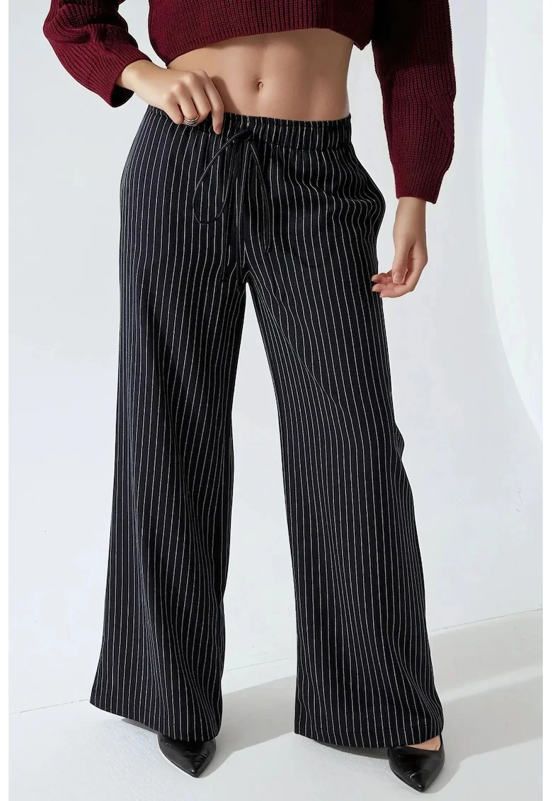 Pantaloni dama,  largi cu dungi, Bleumarin