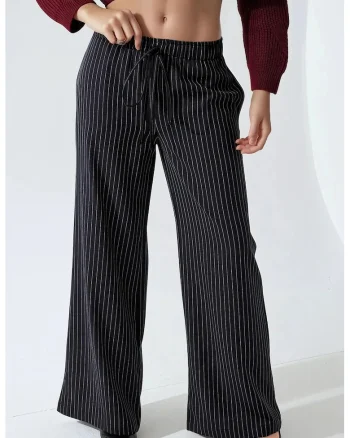 Pantaloni dama,  largi cu dungi, Bleumarin