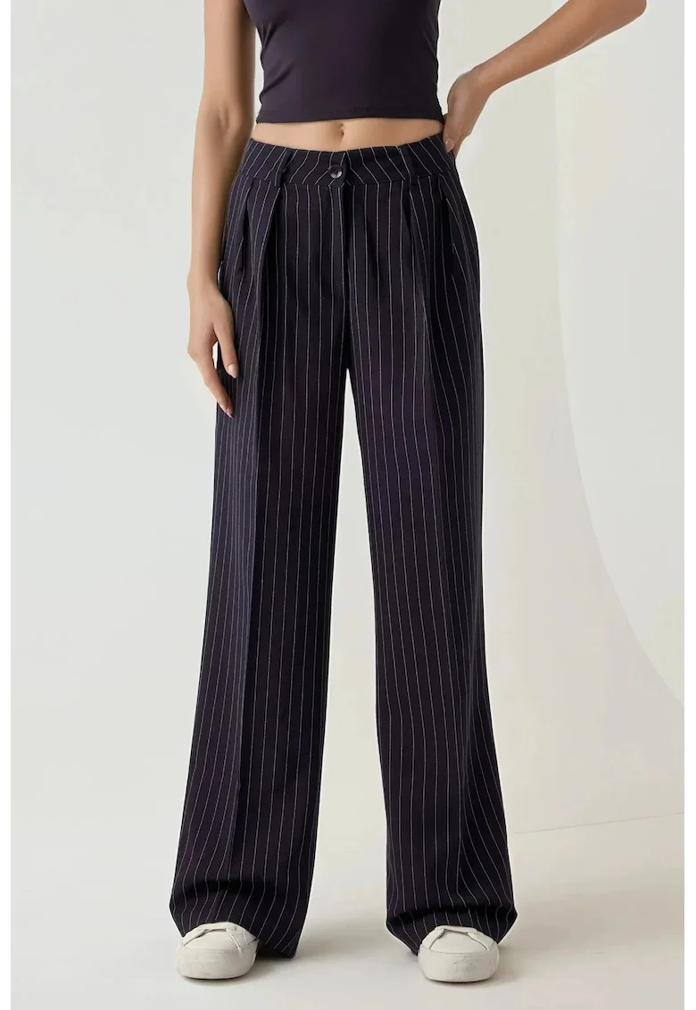 Pantaloni pentru dama,  cu dungi, bleumarin, Bleumarin