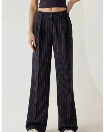 Pantaloni pentru dama,  cu dungi, bleumarin, Bleumarin