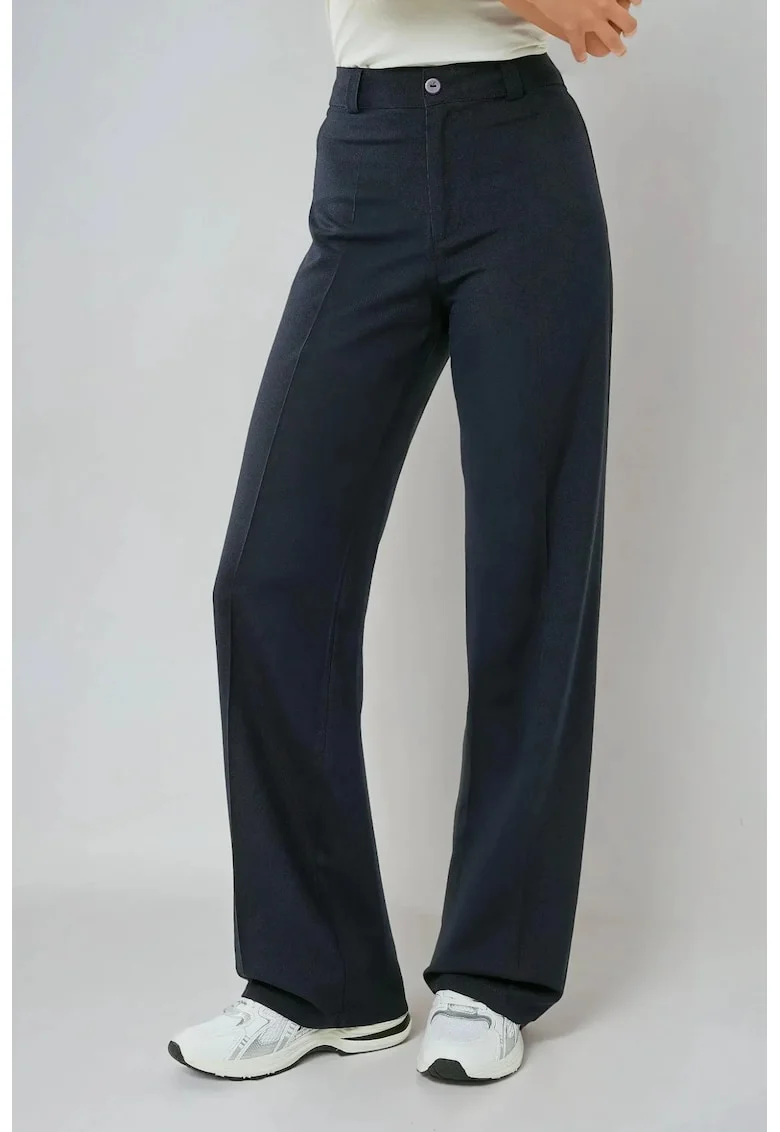 Pantaloni dama,  cu talie inalta, Bleumarin