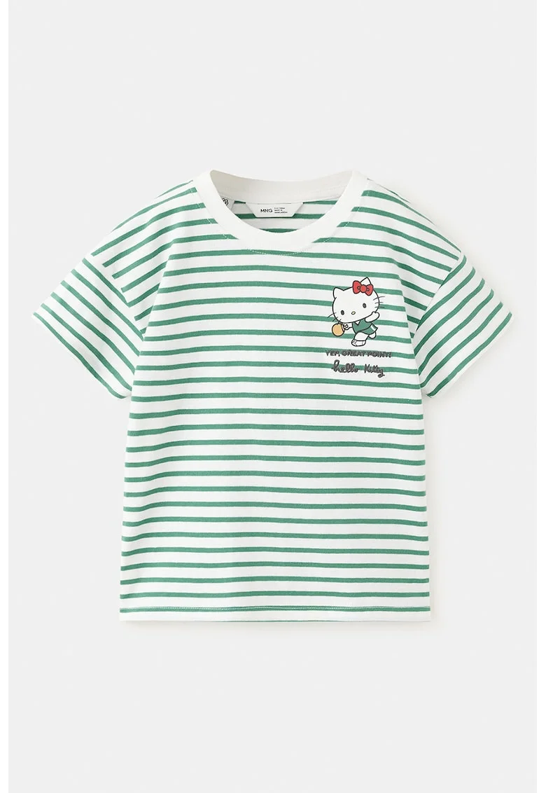 Tricou din bumbac cu model in dungi, Alb/Verde pastel