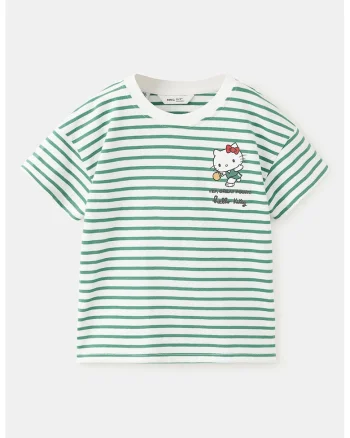 Tricou din bumbac cu model in dungi, Alb/Verde pastel