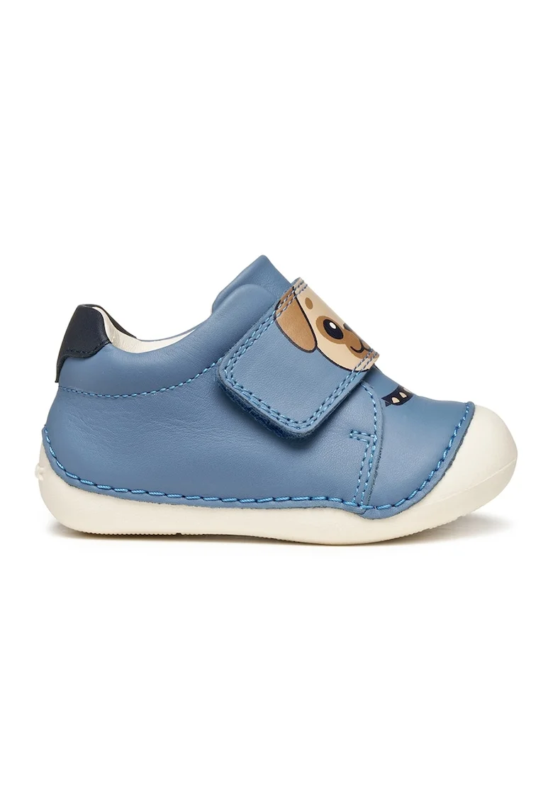 Pantofi sport Tutim de piele cu inchidere velcro, Albastru prafuit/Bej