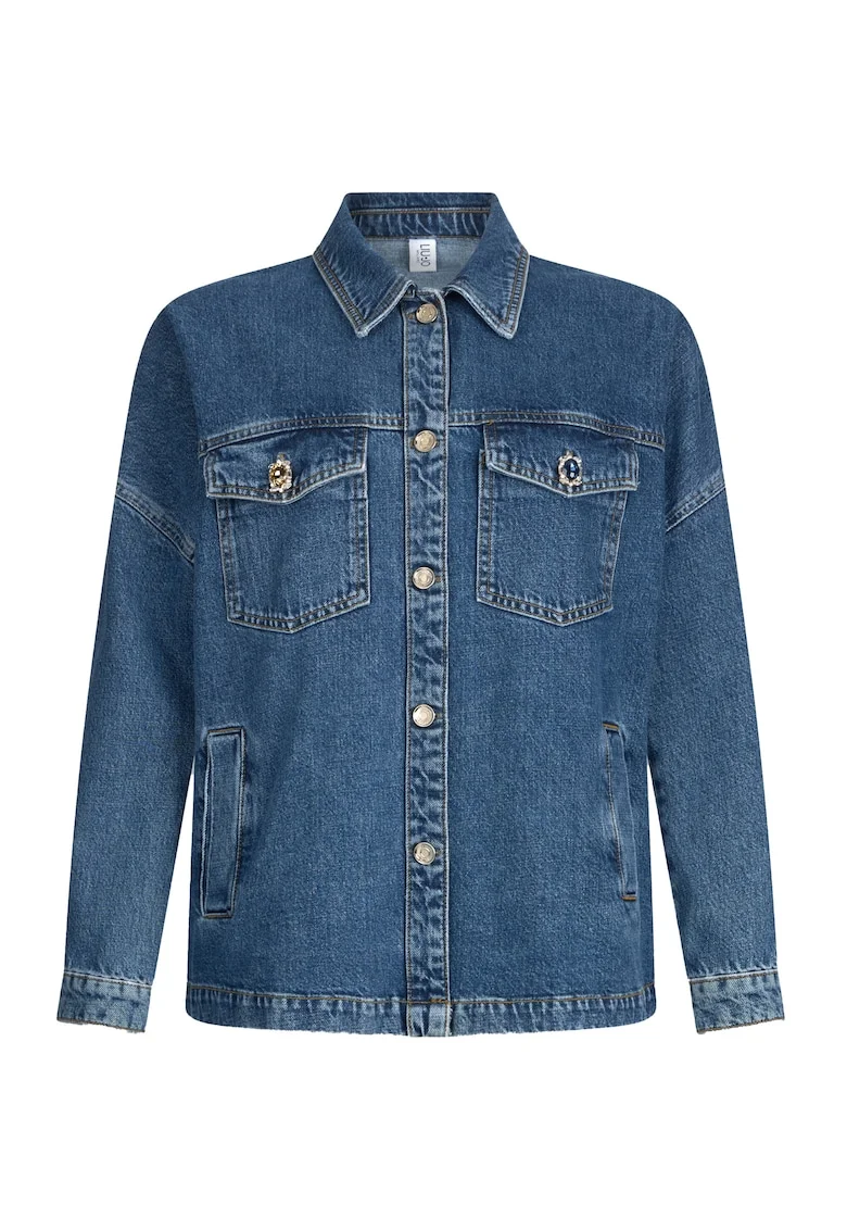 Jacheta din denim cu guler clasic, Bleumarin