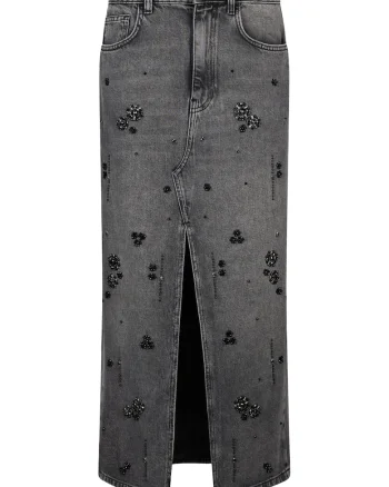 Fusta de denim cu aplicatii cu margele, Gri