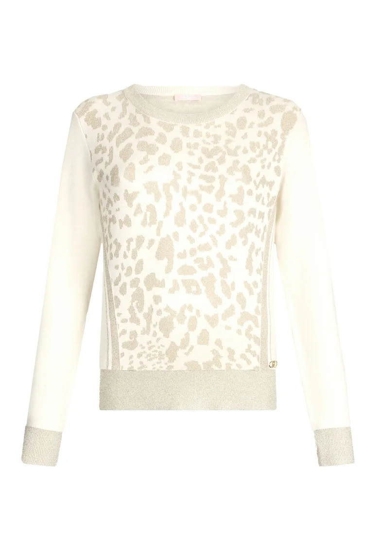 Pulover cu animal print si accente stralucitoare, Alb/Auriu