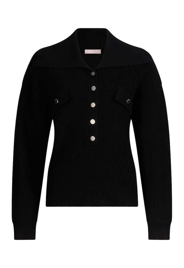 Pulover lejer cu guler maxi, Negru