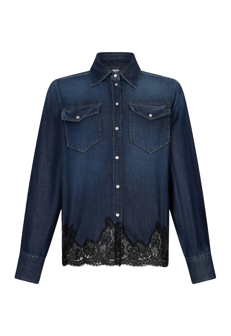 Camasa de denim cu insertii de dantela, Albastru ultramarin