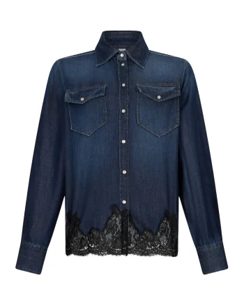 Camasa de denim cu insertii de dantela, Albastru ultramarin