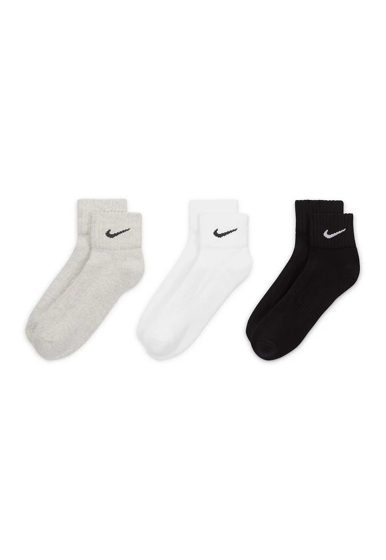 Set de sosete unisex cu amortizare pentru fitness - 3 perechi, Alb/Negru/Gri melange