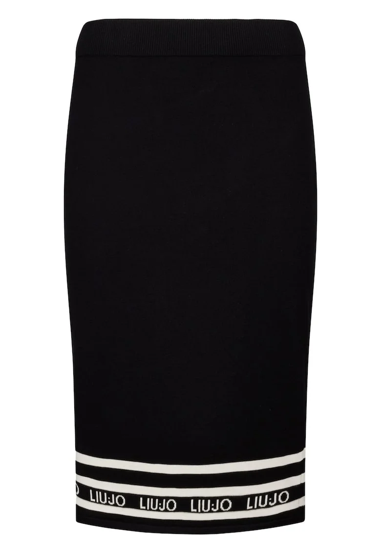 Fusta midi cambrata cu banda logo, Negru