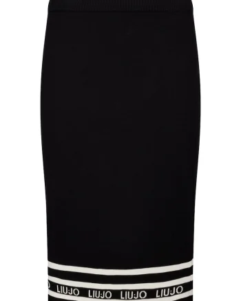 Fusta midi cambrata cu banda logo, Negru