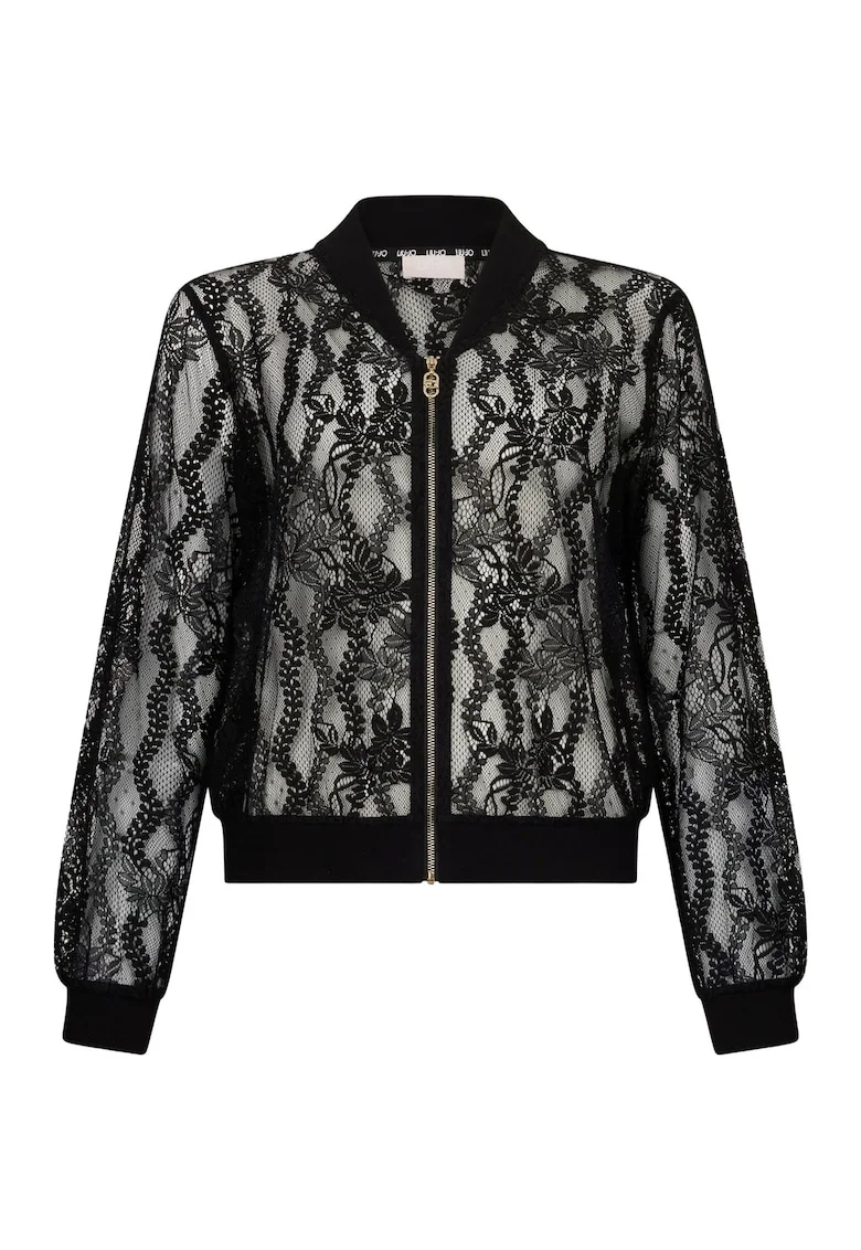 Cardigan bomber de dantela, Negru